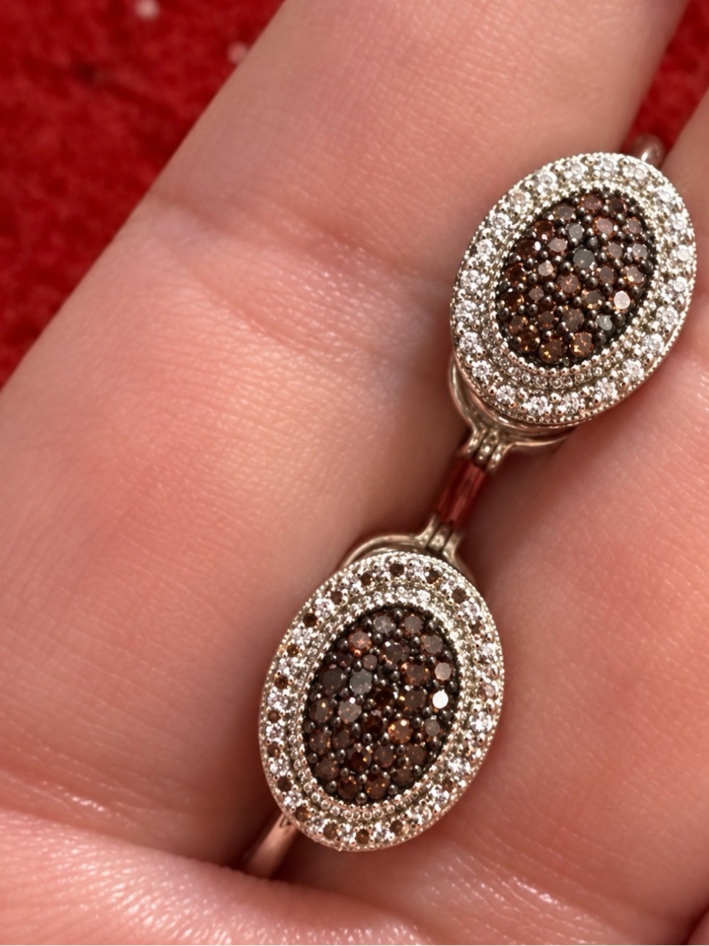 925 Sterling Silver Brown Diamond Halo Drop Earrings